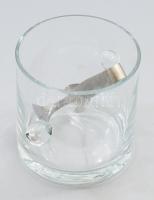 Kristályüveg jégtartó, fogóval, hibátlan, m: 11,5 cm