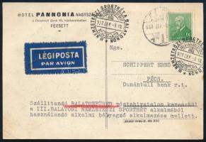 1937 Légi levelezőlap "III. NEMZETKÖZI SPORTHÉT A BALATONON"