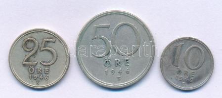 Svédország 1946TS 10ö billon + 25ö billon + 50ö billon "V. Gusztáv" T:VF, kis patina Sweden 1946TS 10 Öre billon + 25 Öre billon + 50 Öre billon "Gustaf V" C:VF, small patina Krause KM#813, KM#816, KM#817