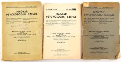 1935-1938 Magyar Psychologiai Szemle VIII. évf. 1-2. sz. + IX. évf. 1-4. sz. + X. évf. 1-4. sz. (3 kötet). Szerk.: Várkonyi Hildebrand, Nyírő Gyula. Bp., 1935-1937, Magyar Psychologiai Társaság. Kiadói papírkötés, változó állapotban, sérült, szétváló fűzéssel, egy hiányzó borítóval.