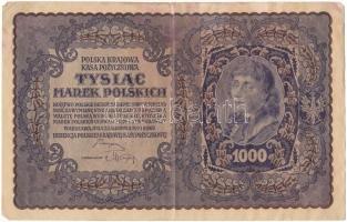 Lengyelország 1919. 1000M vízjeles papíron "E 782429" T:F erős papír Poland 1919. 1000 Marek watermark paper "E 782429" C:F strong paper Krause P#29b