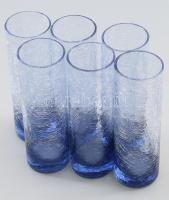 Karcagi, berekfürdői lila kraklé üveg pohár szett, 6 darab, hibátlan, m: 14,5 cm