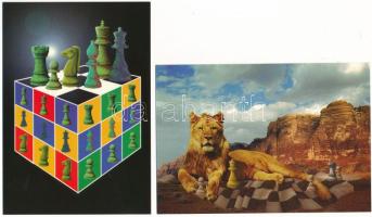 10 db MODERN megíratlan sakk motívum képeslap / 10 modern unused chess motive postcards s: Vámos Zol...