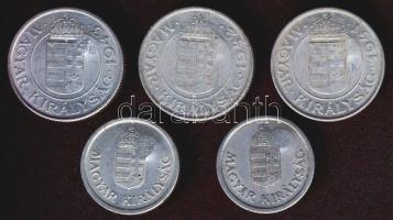 1941-44. 1P (2x) + 2P (3x) "sarló-kalapács" ellenjeggyel T:2,3