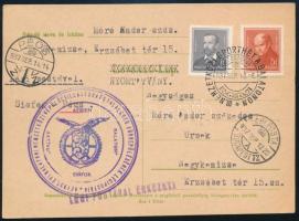 1937 Légi levelezőlap Sporthét és Csillagtúra alkalmi bélyegzésekkel