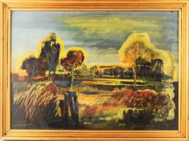 Madarász Gyula (1935-2012): Őszi fényben. Gouache, papír, jelzett, üvegezett fakeretben, 50x70 cm