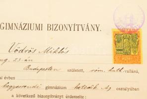 ca 1910-1930 20 db okmánybélyeges iskolai bizonyítvány