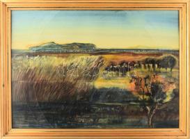 Madarász Gyula (1935-2012): Nádas a pusztán. Gouache, papír, jelzett, üvegezett fakeretben, 50x70 cm