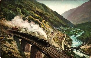 Gotthardbahn, Ferrovia del Gottardo; Galleria spirale Pianotondo / Gotthard Railway, viaduct, train, locomotive (EK)