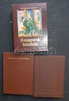 Thuróczy János: A magyarok krónikája. I-II. kötet. 1.: A Thuróczy-krónika 1488-as augsburgi kiadásának hasonmása; 2.: Kisérő kötet (magyar szöveggel, tanulmányokkal). Ford: Horváth János. THURÓCZY JÁNOS: A magyarok krónikája. I-II. kötet. 1.: A Thuróczy-krónika 1488-as augsburgi kiadásának hasonmása; 2.: Kisérő kötet (magyar szöveggel, tanulmányokkal). Fordította Horváth János. Bp. 1986. Helikon Kiadói, valódi bőrkötésben ,a hasonmás kötet vaknyomással; illusztrált kiadói karton védőtokban