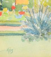 Kós jelzéssel (Kós Géza bajai festő?): Napos udvar. Akvarell, papír, üvegezett kopott fakeretben, há...