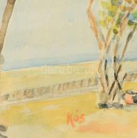 Kós jelzéssel (Kós Géza bajai festő?): Pihenő. Akvarell, papír, üvegezett kopott fakeretben, hátolda...