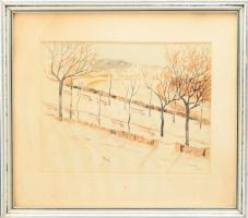 Kós jelzéssel (Kós Géza bajai festő?): Vízparti hangulat. Akvarell, papír, üvegezett kopott fakeretben, 22,5x29 cm