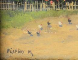 Püspöky M jelzéssel: Tanyaudvar. Olaj, karton. Dekoratív, üvegezett, kissé sérült fakeretben. 10,5×1...