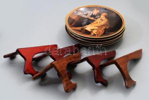 Knowles 5 darab dísztányér, jelzett, hibátlan, mindhez fa tartóval, d: 21,5 cm