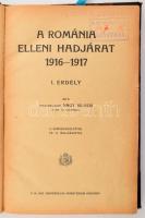 Nagy Vilmos, nagybaczoni vitéz: A Románia elleni hadjárat 1916-1917. I. kötet: Erdély. 11 szövegvázlattal és 14 melléklettel. [Bp., 1923]. Magyar Királyi Honvédelmi Ministerium,(Pallas-ny.), 241 p.+11 t. 1 (sajtóhibák) sztl. lev. "vitéz Kárpáthy tbk. - Ludovika Akadémia" bélyegzésekkel. = Vitéz Kárpáty Kamilló (1876-1952.) tábornok, a Magyar Királyi Honvéd Hadiakadémia parancsnoka (1923-1926 között), a Magyar Királyi Honvédség vezérkari főnöke (1930-1935.) Átkötött félvászon-kötésben, kopott borítóval, a gerincen sérüléssel és a gerincen címkenyomokkal, két lap szélén kis sérülésekkel (61-62, 63-64 p.), egy lap kijár (175/176 p.), aláhúzásokkal és bejelölésekkel, mellékletek nélkül.