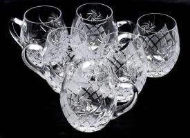 Ólomkristály korsó készlet, csiszolt mintával, 6 darab, hibátlan, m: 12,5 cm