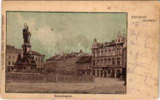 1900 Arad, Szabadság tér, Vértanú szobor, üzletek. Lengyel L. műintézete kiadása / square, monument, statue, shops (fl)