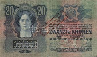 1913. 20K (2x) piros "Ausgegeben nach dem 4. Oktober 1920" bélyegzővel T:II/III,III