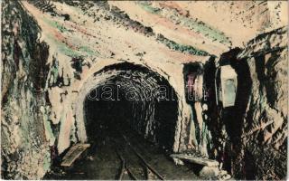 1912 Marosújvár, Uioara, Ocna Mures; Rudolfbányai sóalagút bejárata, iparvasút. Füssy József kiadása / salt mine entry, interior, industrial railway