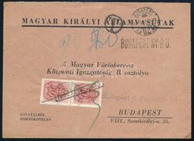 1943 Budapest helyi portós levél vasúti bélyegzéssel