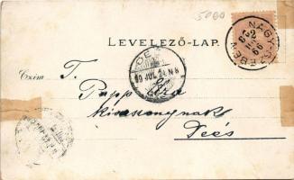 1899 (Vorläufer) Nagyszeben, Hermannstadt, Sibiu; Stadttheater, alte Befestigungsthürme, Saggasse u....