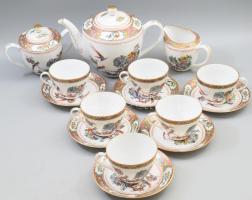 Kézzel festett kínai paradicsommadár mintás kávés készlet. Teljes, jelzett, hibátlan