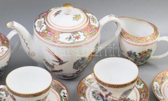 Kézzel festett kínai paradicsommadár mintás kávés készlet. Teljes, jelzett, hibátlan