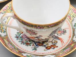 Kézzel festett kínai paradicsommadár mintás kávés készlet. Teljes, jelzett, hibátlan