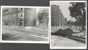 ca 1960 Villamos és HÉV vágányok építése a József körúton, a Frankel Leó úton, Az Áprád fejedelem úton. 3 db fotó 24x18 cm és 30x18 cm