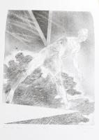 Eszik Alajos (1953-): Nyáréji séta, 2002. Litográfia, papír. Jelzett. Számozott (2/13). 38×31 cm.