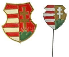 DN 2xklf "Kossuth-címeres" műgyantás bronz lemez jelvény / kitűző (19x20mm + 28x31mm) T:XF, pótolt tű