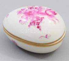 Herendi virág mintás tojás alakú bonbonniere, Kézzel festett. jelzett, hibátlan 7 cm