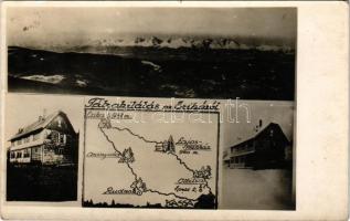 1943 Aranyida, Aranyidka, Zlatá Idka; Tátra, Vysoké Tatry; Kilátás az Erikáról, Kárpát Egyesület Gölnicvölgyi Osztály Erika Menedékház a Kojsói Havason, térkép, tél / rest house, winter, map. photo