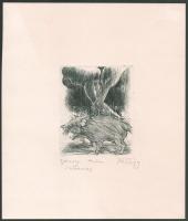 Eszik Alajos (1953-): Zsámoly. Rézkarc, papír. Jelzett. Próbanyomat. 12×10 cm.