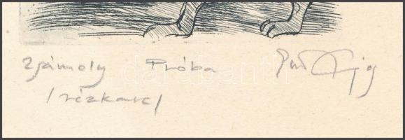 Eszik Alajos (1953-): Zsámoly. Rézkarc, papír. Jelzett. Próbanyomat. 12×10 cm