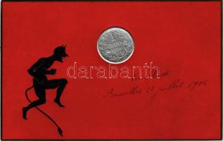 1905 Krampusz 1 ezüstfrankkal. H. M. Dobrecourt / Krampuss with 1 silver Frank (EK)