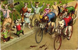 Cats on bicycle chasing mice. Alfred Mainzer. No. 4862. (fa)