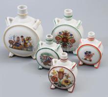 5 darab porcelán kulacs, 4 darab Zsolnay és egy Drasche, jelzett, m: 11,5 cm