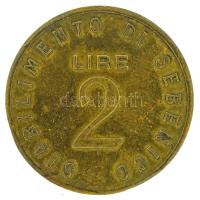 Horvátország / Olasz megszállás 1941-1943 Szebenikó 2L sárgaréz "Stabilimento di Sebenico" helyipénz / szükségpénz T:XF,VF, patina Croatia / Italian occupation 1941-1943 Šibenik 2 Lire brass "Stabilimento di Sebenico" local money / necessity money (notgeld) C:XF,VF, patina Ref.:Tokens of the Countries of Former Yugoslavia:Mandic To#HR87.6
