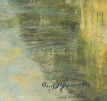 Olvashatatlan jelzéssel: Hegyvidéki tó. Olaj, karton. Dekoratív, egyik sarkában kissé sérült fakeret...