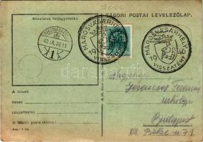 1940 Üdvözlet Erdélyből! Egyedi, kézzel rajzolt második világháborús tábori postai levelezőlap, katona motoron / Greetings from Transylvania, hand-drawn WWII Hungarian military field postcard, soldier on motorcycle +1940 MAROSVÁSÁRHELY VISSZATÉRT" So. Stpl (apró szakadások / tiny tears)