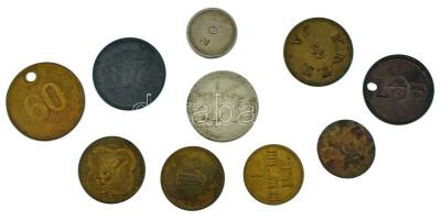 DN 10xklf számozott / névértékes zseton / bárca tétel, közte DN "1 HELMISCHE M. B. / Massigkeit...