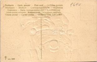 Insouciant du danger... / love couple on automobile art postcard. Emb. litho (EK)