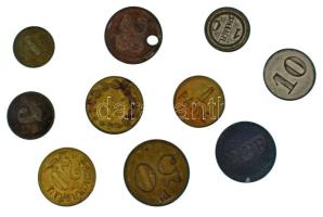 DN 10xklf számozott / névértékes zseton / bárca tétel, közte DN "5 / PSCHORRBRAU 5" kétoldalas Cu zseton + "20 / PSCHORRBRAU 20" kétoldalas Cu zseton T:XF,VF, patina ND 10xdiff numbered / denominated token lot, including ND "5 / PSCHORRBRAU 5" two-sided Cu token + "20 / PSCHORRBRAU 20" two-sided Cu token C:XF,VF, patina