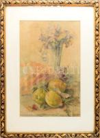 Jelzés nélkül: Csendélet citromokkal és kukoricával. Akvarell, papír. Üvegezett, dekoratív, kissé sé...