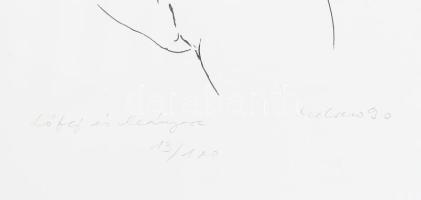 Melocco Miklós (1935-): Lófej és leány. Szitanyomat, papír, jelzett, számozott (13/100), üvegezett f...