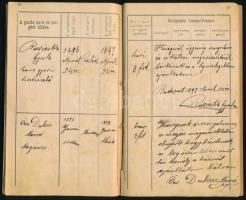 1896 Szolgálati cselédkönyv, okmánybélyeggel, bejegyzésekkel, viaszpecséttel, a cseléd dr. Kossuth L...