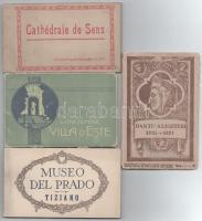 4 db RÉGI művészeti témájú képeslapfüzet: Sens, Villa d'Este, Museo del Prado, Dante Alighieri ...