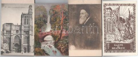 4 db RÉGI művészeti témájú képeslapfüzet: Sens, Villa d'Este, Museo del Prado, Dante Alighieri ...